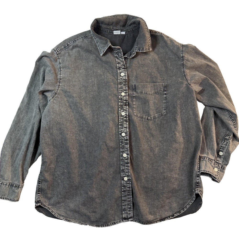90s GAP Black Acid Wash Chambray Shirt Grunge Workwear Mens M Faded Denim